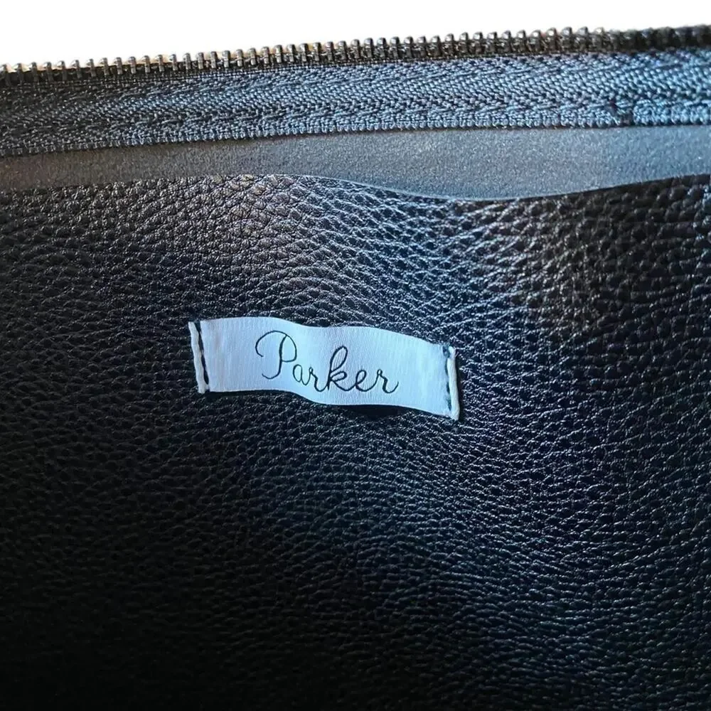 Parker Black Faux Pebbled Leather Zipper Fringe Pouch